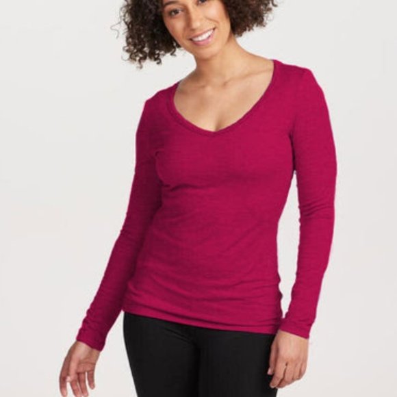 WOOLX Layla Merino Wool Blend Long Sleeve Vneck Base Layer All Season Top XS - Picture 3 of 4